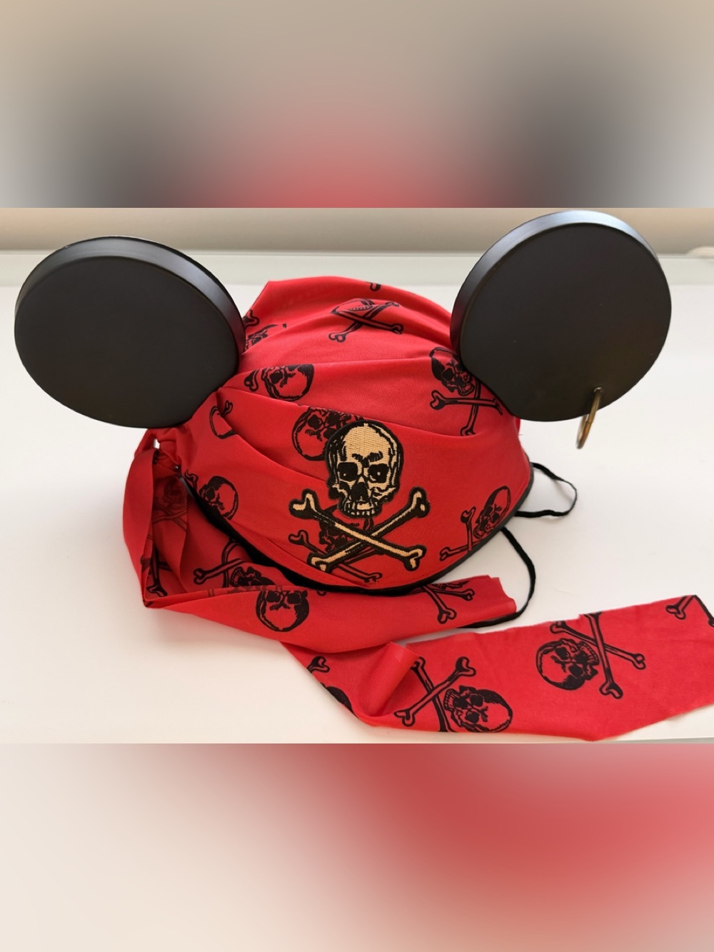 Disney Red Skull & Crossbones Pirate Bandana with Black Ears